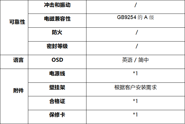 條形屏廣告機(jī)新零售行業(yè)-技術(shù)指標(biāo)